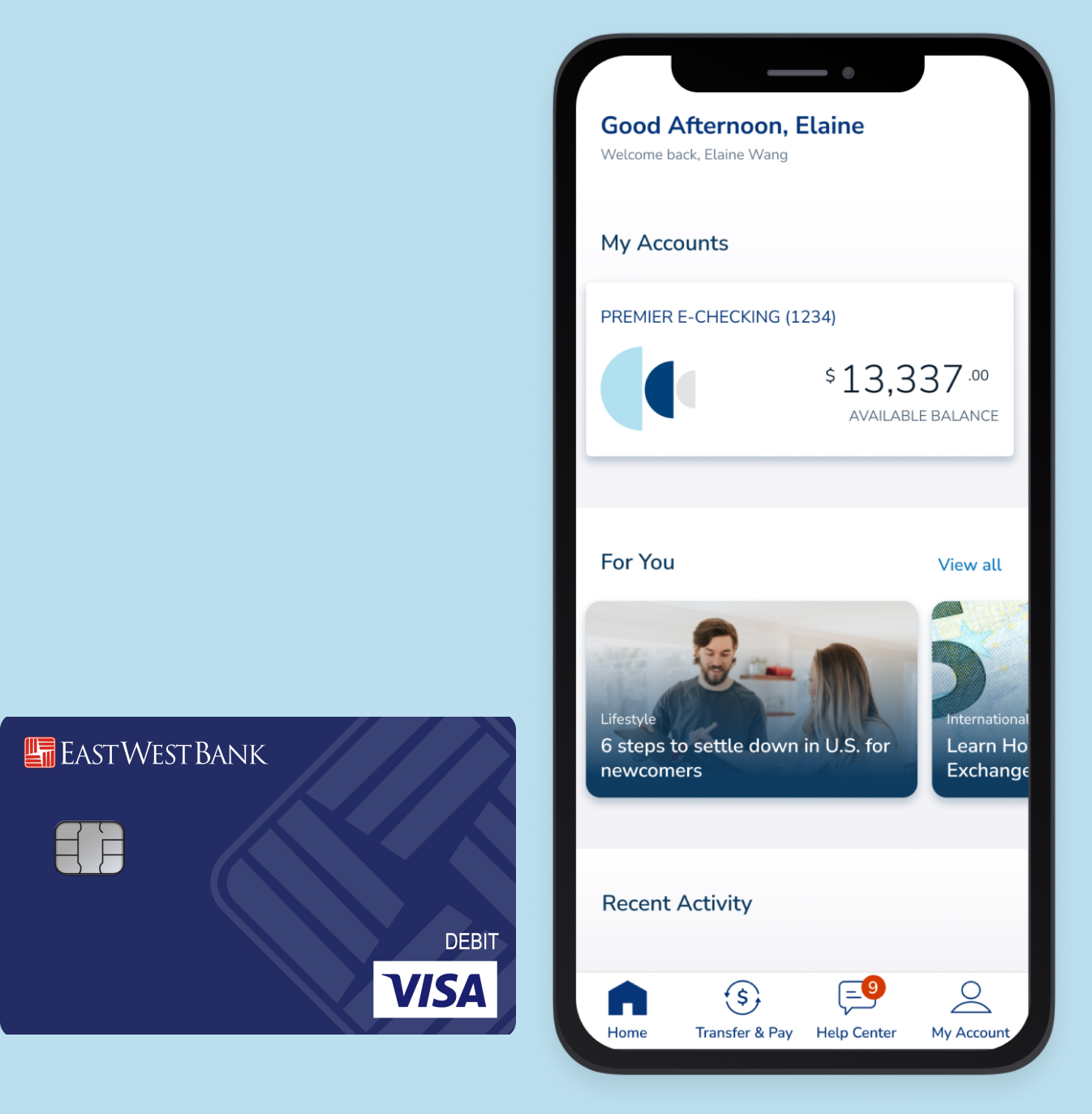 Mobile app and East West Bank Visa Debit Card